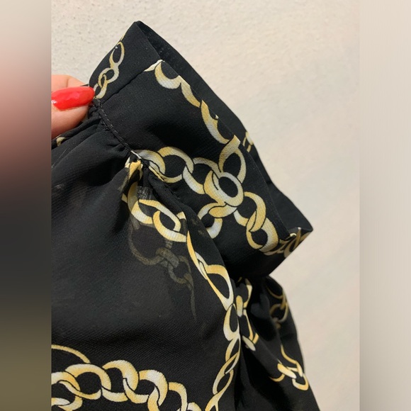 Frank Lyman Black Sheer Chain link Design Print Blouse Long back button up US14 - Picture 7 of 13